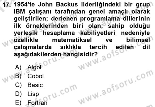 Bilişim Teknolojileri Dersi 2023 - 2024 Yılı (Final) Dönem Sonu Sınav Soruları 17. Soru