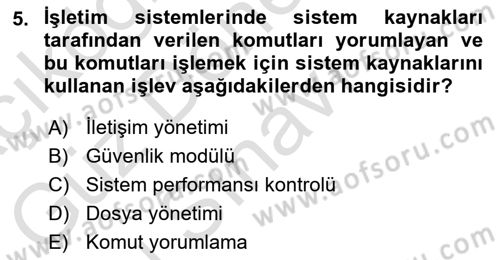 Bilişim Teknolojileri Dersi 2023 - 2024 Yılı (Final) Dönem Sonu Sınav Soruları 5. Soru