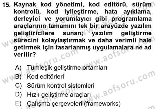 Bilişim Teknolojileri Dersi 2023 - 2024 Yılı Yaz Okulu Sınav Soruları 15. Soru