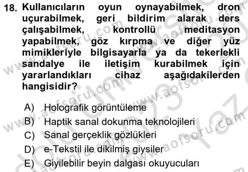 Bilişim Teknolojileri Dersi 2023 - 2024 Yılı Yaz Okulu Sınav Soruları 18. Soru