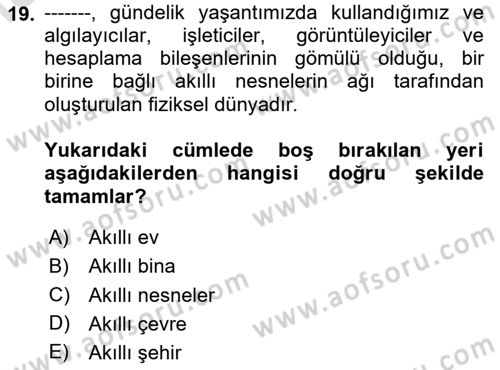 Bilişim Teknolojileri Dersi 2023 - 2024 Yılı Yaz Okulu Sınav Soruları 19. Soru