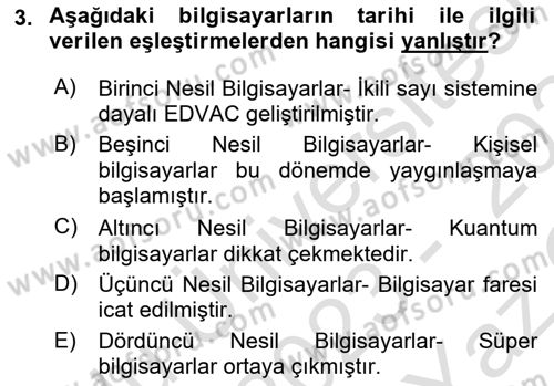 Bilişim Teknolojileri Dersi 2023 - 2024 Yılı Yaz Okulu Sınav Soruları 3. Soru