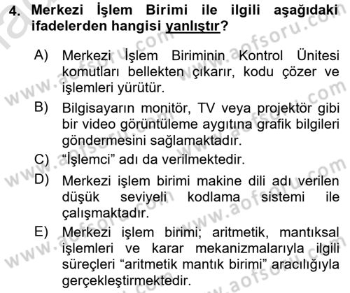 Bilişim Teknolojileri Dersi 2023 - 2024 Yılı Yaz Okulu Sınav Soruları 4. Soru