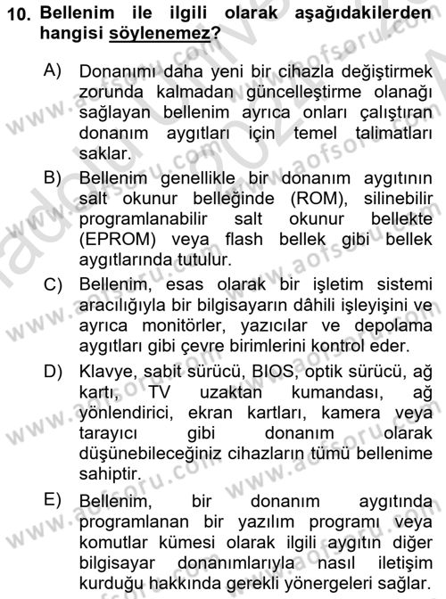 Bilişim Teknolojileri Dersi Ara Sınavı Deneme Sınav Soruları 10. Soru