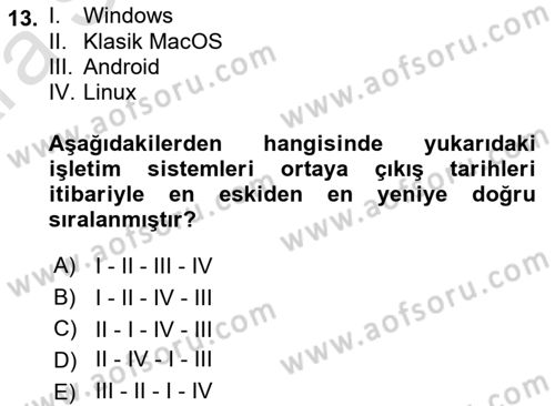 Bilişim Teknolojileri Dersi Ara Sınavı Deneme Sınav Soruları 13. Soru
