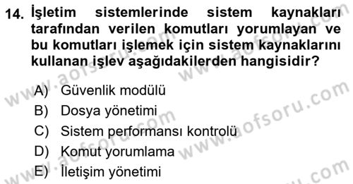 Bilişim Teknolojileri Dersi Ara Sınavı Deneme Sınav Soruları 14. Soru