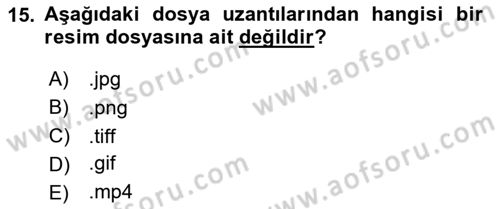Bilişim Teknolojileri Dersi Ara Sınavı Deneme Sınav Soruları 15. Soru