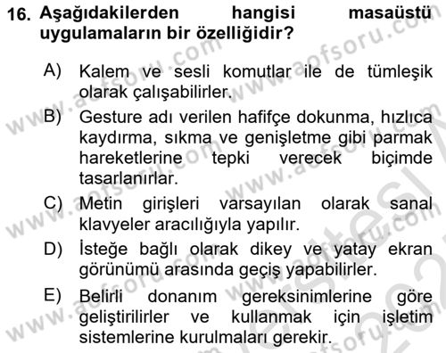 Bilişim Teknolojileri Dersi Ara Sınavı Deneme Sınav Soruları 16. Soru