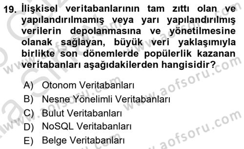 Bilişim Teknolojileri Dersi Ara Sınavı Deneme Sınav Soruları 19. Soru