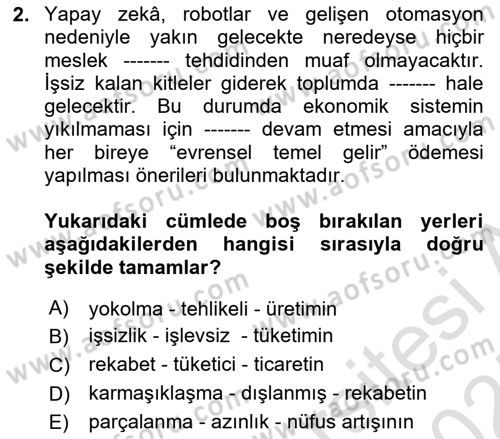 Bilişim Teknolojileri Dersi Ara Sınavı Deneme Sınav Soruları 2. Soru