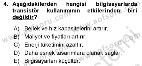 Bilişim Teknolojileri Dersi Ara Sınavı Deneme Sınav Soruları 4. Soru