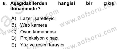 Bilişim Teknolojileri Dersi Ara Sınavı Deneme Sınav Soruları 6. Soru