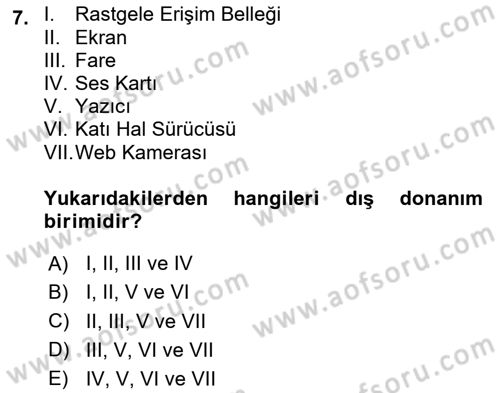Bilişim Teknolojileri Dersi Ara Sınavı Deneme Sınav Soruları 7. Soru
