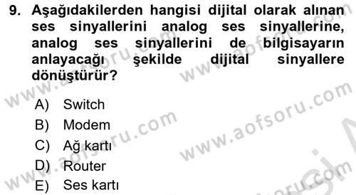 Bilişim Teknolojileri Dersi Ara Sınavı Deneme Sınav Soruları 9. Soru