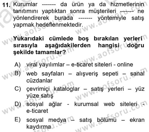 Bilişim Teknolojileri Dersi 2024 - 2025 Yılı (Final) Dönem Sonu Sınav Soruları 11. Soru