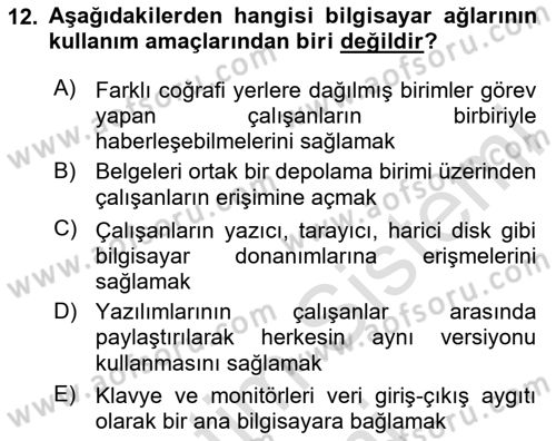 Bilişim Teknolojileri Dersi 2024 - 2025 Yılı (Final) Dönem Sonu Sınav Soruları 12. Soru