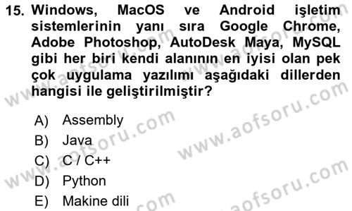 Bilişim Teknolojileri Dersi 2024 - 2025 Yılı (Final) Dönem Sonu Sınav Soruları 15. Soru