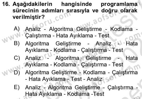 Bilişim Teknolojileri Dersi 2024 - 2025 Yılı (Final) Dönem Sonu Sınav Soruları 16. Soru