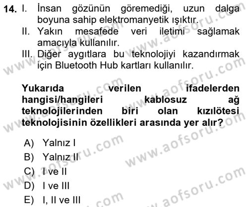 Bilişim Teknolojileri Dersi 2024 - 2025 Yılı Yaz Okulu Sınav Soruları 14. Soru