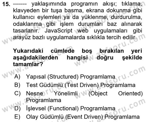 Bilişim Teknolojileri Dersi 2024 - 2025 Yılı Yaz Okulu Sınav Soruları 15. Soru