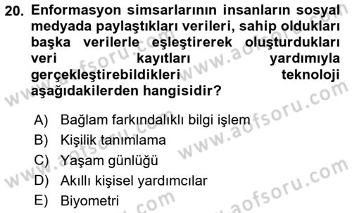 Bilişim Teknolojileri Dersi 2024 - 2025 Yılı Yaz Okulu Sınav Soruları 20. Soru