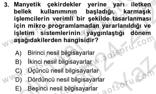 Bilişim Teknolojileri Dersi 2024 - 2025 Yılı Yaz Okulu Sınav Soruları 3. Soru
