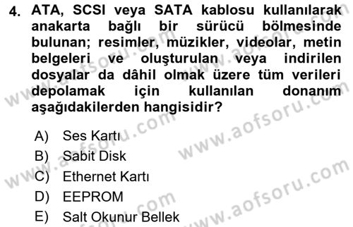 Bilişim Teknolojileri Dersi 2024 - 2025 Yılı Yaz Okulu Sınav Soruları 4. Soru