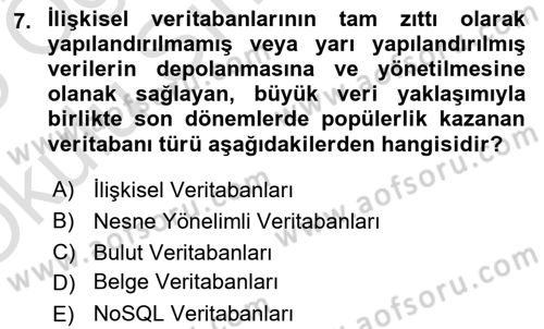 Bilişim Teknolojileri Dersi 2024 - 2025 Yılı Yaz Okulu Sınav Soruları 7. Soru