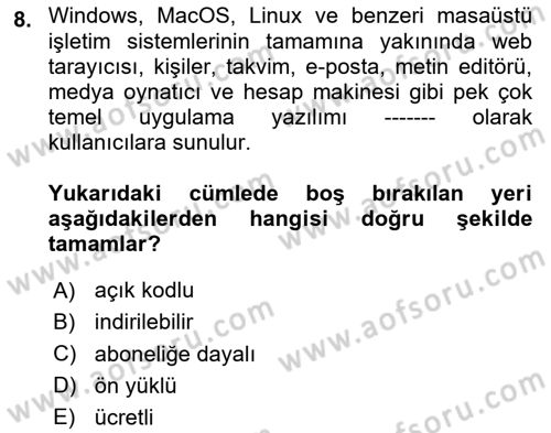 Bilişim Teknolojileri Dersi 2024 - 2025 Yılı Yaz Okulu Sınav Soruları 8. Soru