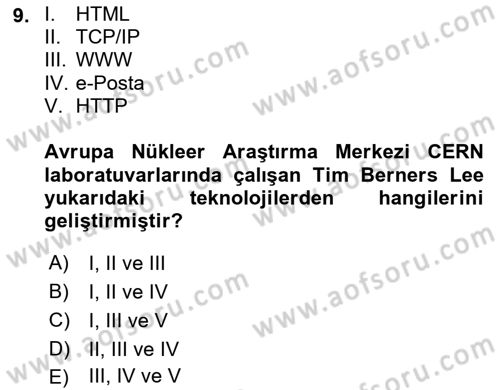 Bilişim Teknolojileri Dersi 2024 - 2025 Yılı Yaz Okulu Sınav Soruları 9. Soru