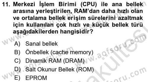 Bilişim Teknolojileri Dersi 2025 - 2026 Yılı (Vize) Ara Sınav Soruları 11. Soru