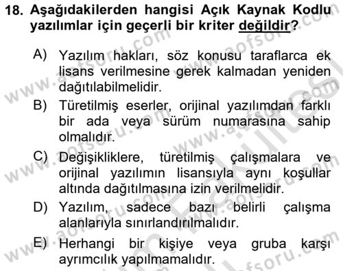 Bilişim Teknolojileri Dersi 2025 - 2026 Yılı (Vize) Ara Sınav Soruları 18. Soru