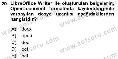 Bilişim Teknolojileri Dersi 2025 - 2026 Yılı (Vize) Ara Sınav Soruları 20. Soru
