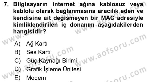 Bilişim Teknolojileri Dersi 2025 - 2026 Yılı (Vize) Ara Sınav Soruları 7. Soru