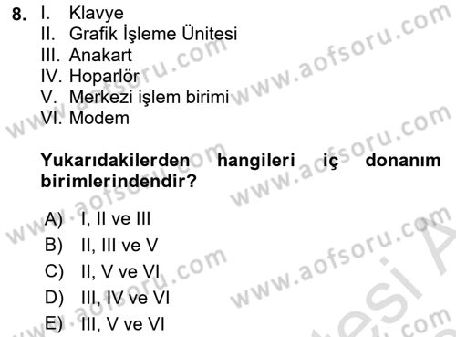 Bilişim Teknolojileri Dersi 2025 - 2026 Yılı (Vize) Ara Sınav Soruları 8. Soru