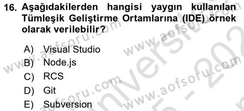Bilişim Teknolojileri Dersi 2025 - 2026 Yılı (Final) Dönem Sonu Sınav Soruları 16. Soru