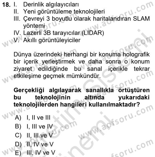 Bilişim Teknolojileri Dersi 2025 - 2026 Yılı (Final) Dönem Sonu Sınav Soruları 18. Soru