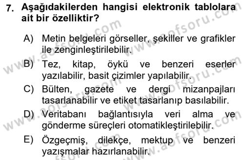 Bilişim Teknolojileri Dersi 2025 - 2026 Yılı (Final) Dönem Sonu Sınav Soruları 7. Soru