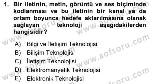 Bilişim Teknolojileri Dersi 2025 - 2026 Yılı Yaz Okulu Sınav Soruları 1. Soru