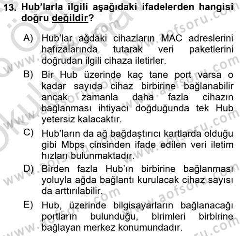 Bilişim Teknolojileri Dersi 2025 - 2026 Yılı Yaz Okulu Sınav Soruları 13. Soru