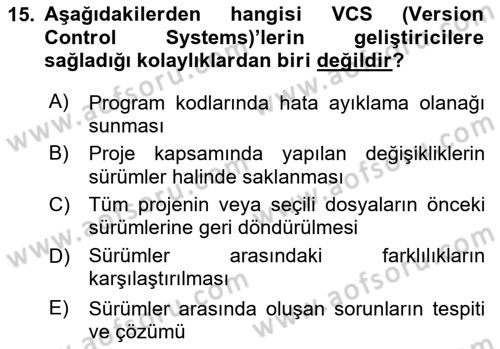 Bilişim Teknolojileri Dersi 2025 - 2026 Yılı Yaz Okulu Sınav Soruları 15. Soru