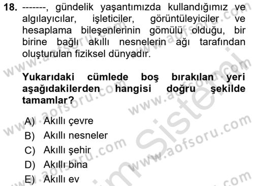 Bilişim Teknolojileri Dersi 2025 - 2026 Yılı Yaz Okulu Sınav Soruları 18. Soru