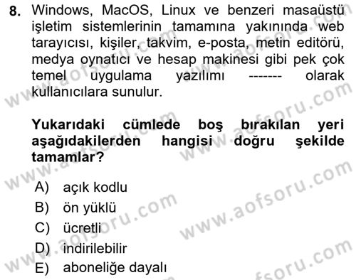 Bilişim Teknolojileri Dersi 2025 - 2026 Yılı Yaz Okulu Sınav Soruları 8. Soru