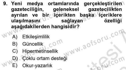Bilişim Teknolojileri Dersi 2025 - 2026 Yılı Yaz Okulu Sınav Soruları 9. Soru
