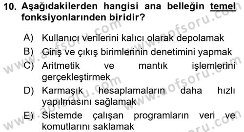 Bilgisayar Ve Programlamaya Giriş Dersi Ara Sınavı Deneme Sınav Soruları 10. Soru
