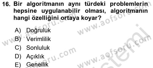 Bilgisayar Ve Programlamaya Giriş Dersi Ara Sınavı Deneme Sınav Soruları 16. Soru