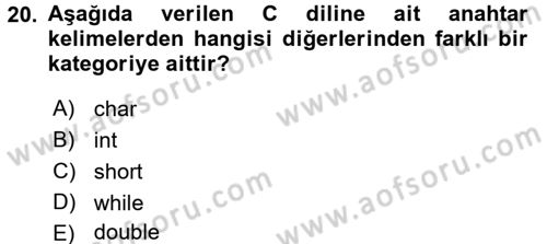 Bilgisayar Ve Programlamaya Giriş Dersi Ara Sınavı Deneme Sınav Soruları 20. Soru