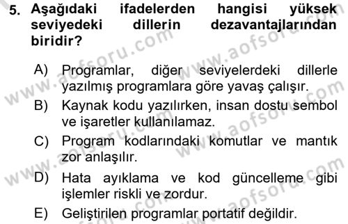 Bilgisayar Ve Programlamaya Giriş Dersi Ara Sınavı Deneme Sınav Soruları 5. Soru