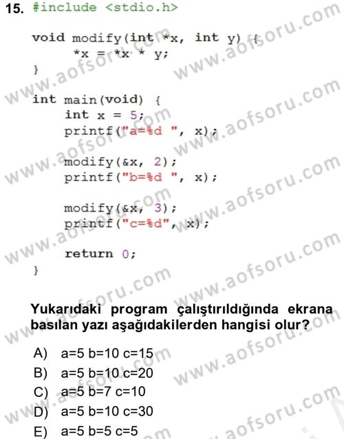 Bilgisayar Ve Programlamaya Giriş Dersi 2016 - 2017 Yılı (Final) Dönem Sonu Sınav Soruları 15. Soru