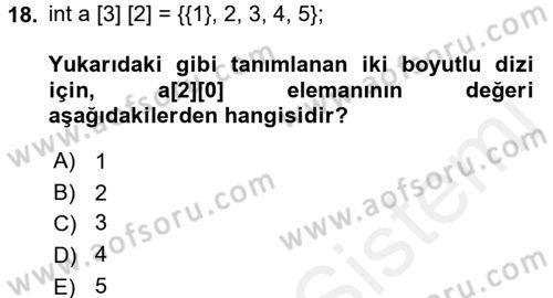 Bilgisayar Ve Programlamaya Giriş Dersi 2016 - 2017 Yılı (Final) Dönem Sonu Sınav Soruları 18. Soru